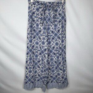 Women's Blue & White Printed Wide-Leg Pants